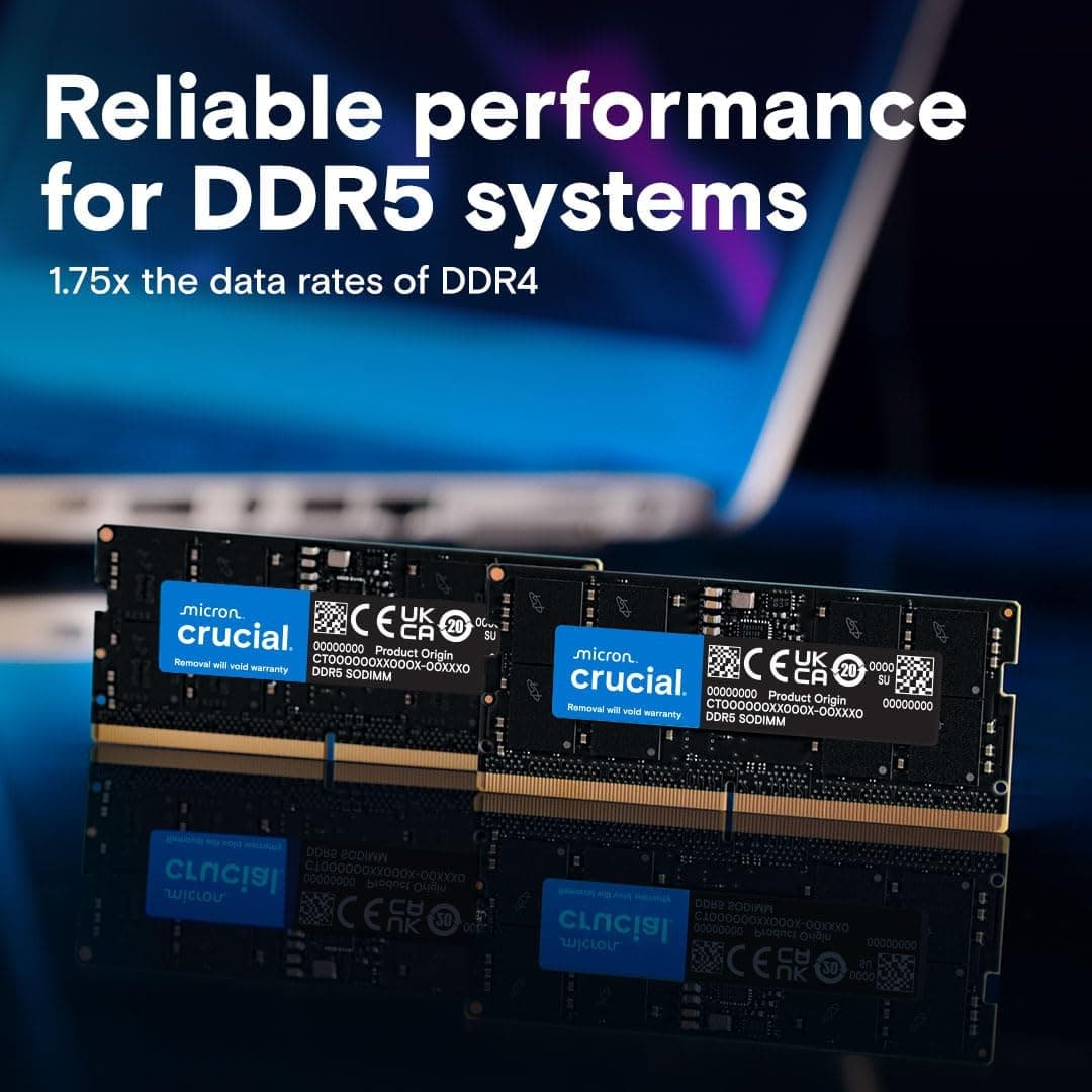 Crucial RAM 32Go Kit (2x16Go) DDR5 5600MHz (ou 5200MHz ou 4800MHz) Mémoire pour Ordinateur Portable CT2K16G56C46S5