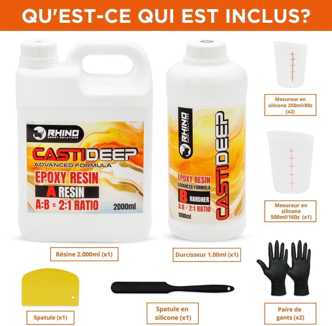Resine Epoxy Transparente Kit RHINO Smart Solutions 1:1 TRANSPAREX+ 2.000ml Résine Transparent pour Artisanat, Créations Artistiques, Modélisme, River Table, Revêvement, Modelage et Bijoux