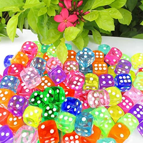Glaxcidy 100 Pièces Désde 6 Côtés, 10 Couleurs Jeu de Dés Translucides, 14 mm Dés de Jeu en Acrylique, Dés d'angle Rond pour DND Dice Table Jeux, l'enseignement des Mathématiques, Jeux de Fête