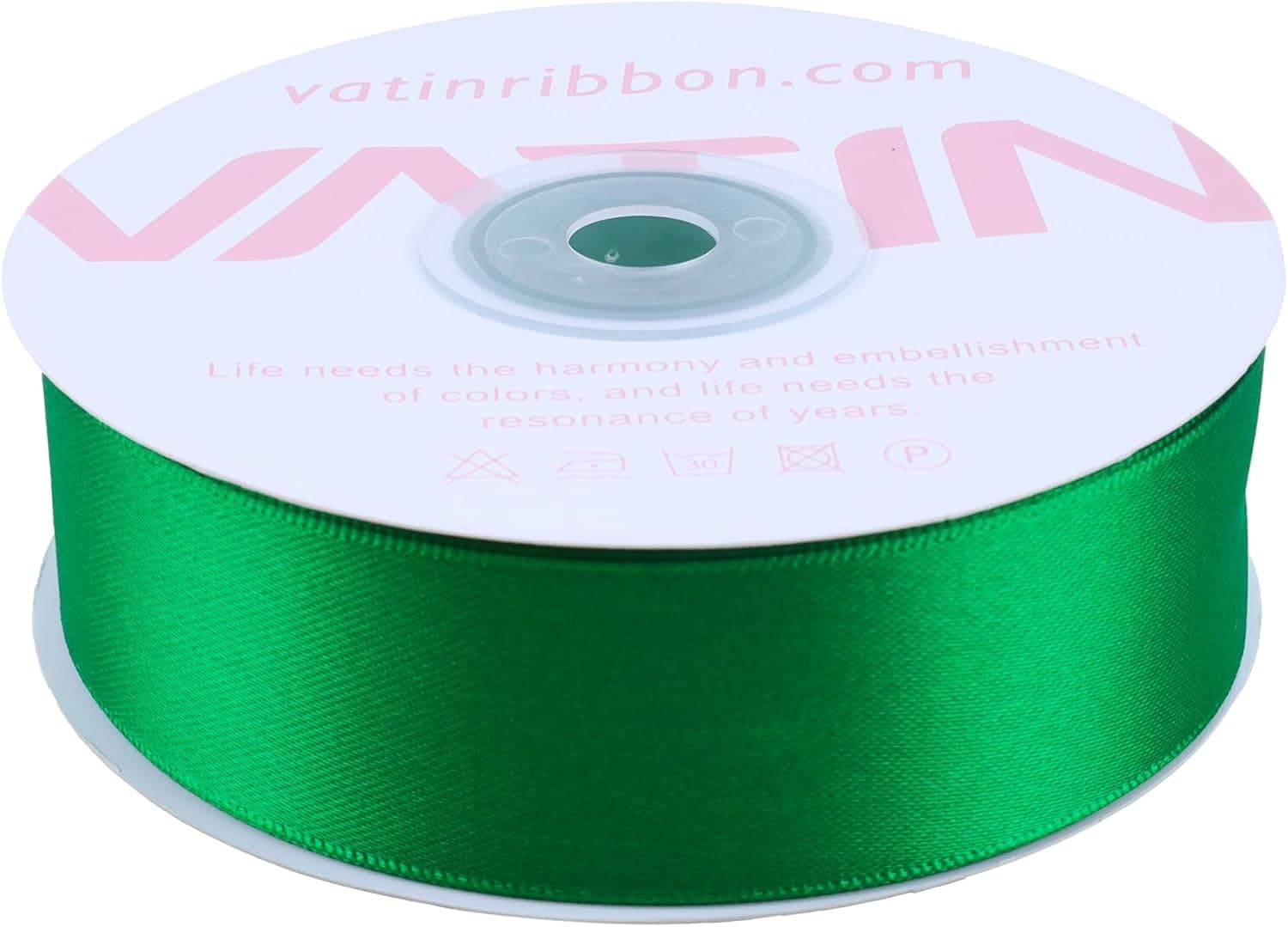 VATIN Ruban Satin 25mm x 25m Double face éclat satin Vert Ruban décoratif pour mariage, baptême et anniversaire