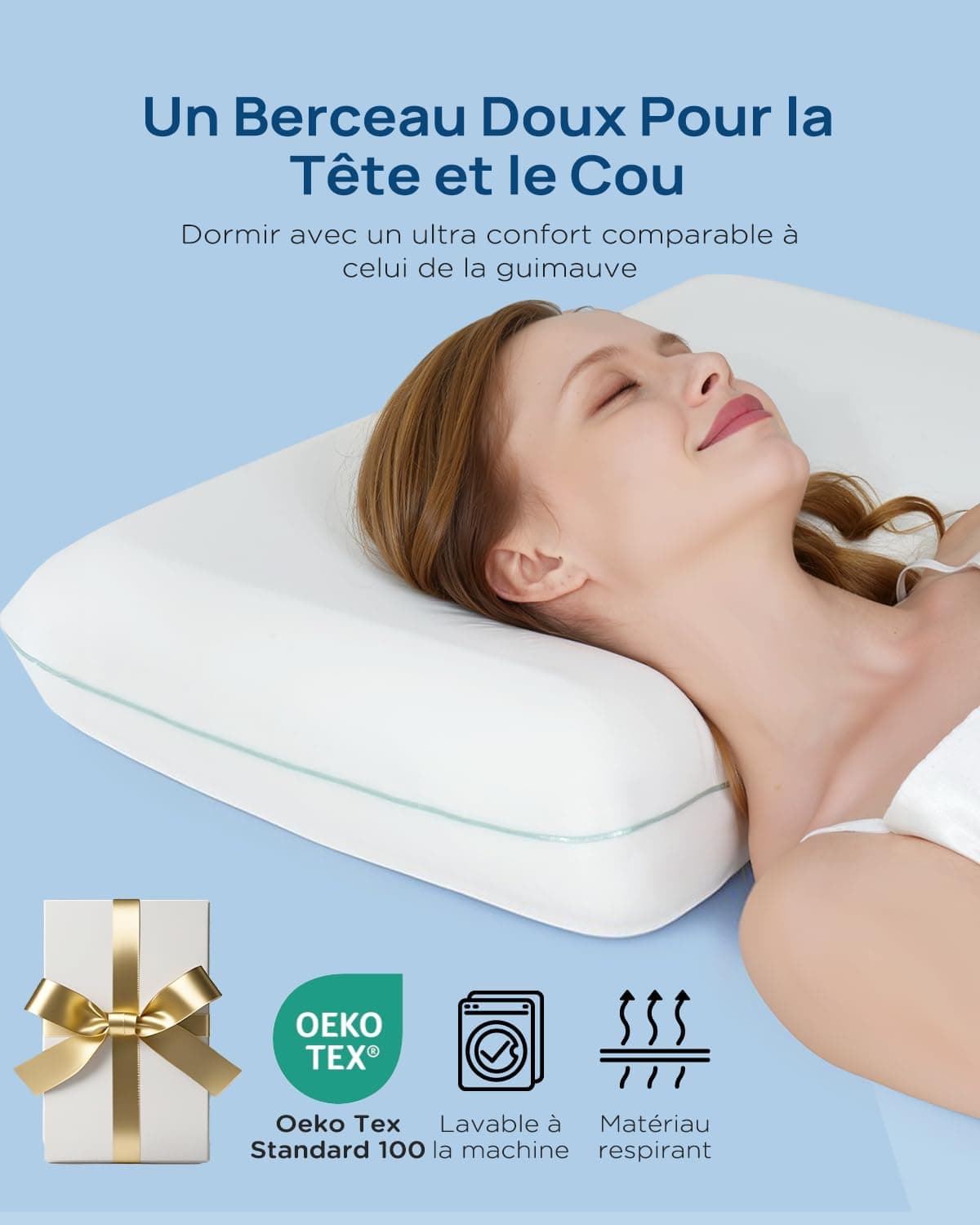 Releep Oreiller Moelleux rafraîchissant, 40x60 Oreiller en Mousse à mémoire de Forme