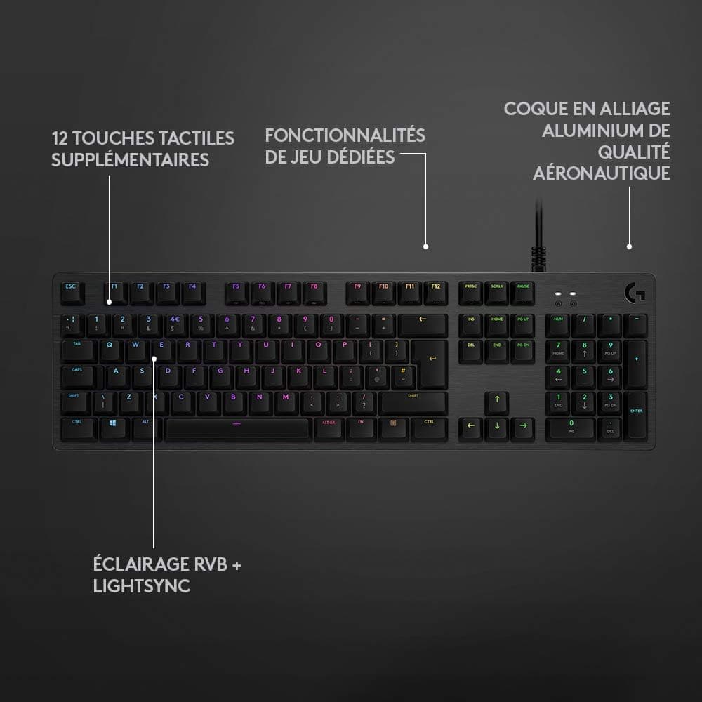 Logitech G512 Clavier Gamer Mécanique | RGB LIGHTSYNC, Switchs GX Brown, Aluminium 5052, Touches de Fonction, Relais USB, Français AZERTY - Noir