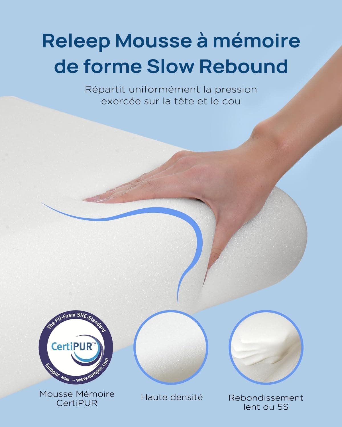 Releep Oreiller Moelleux rafraîchissant, 40x60 Oreiller en Mousse à mémoire de Forme