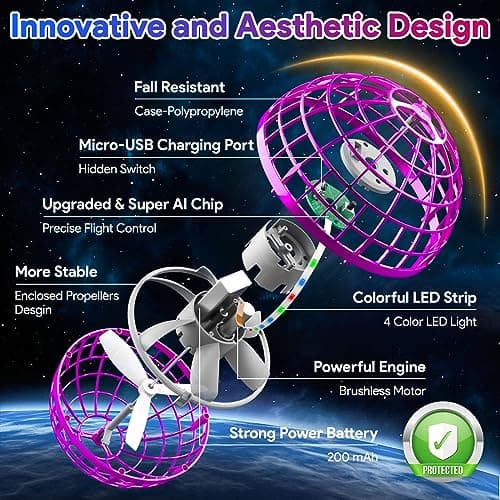 ANOEPUY Boule Volante,Jouet Lumineux, Boule Magique,Magique Mini Drone Cadeau Enfant,Flying Boomerang Hand Spinner Jeux Extérieur Intérieur Enfant (Violet)