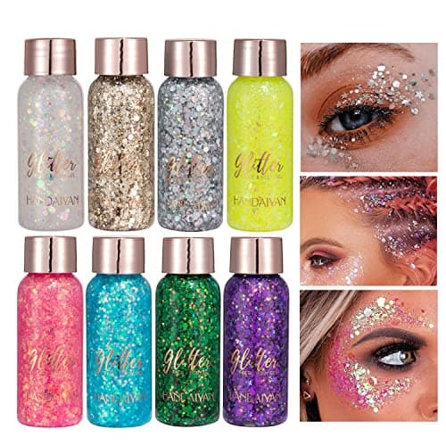 Visage corps Glitter gel avec cuillère Mermaid sequin auto - adhésif Glitter, gros bloc Glitter yeux lèvres ongles cheveux Glitter, brillant Halloween Glitter 1oz (Set C)