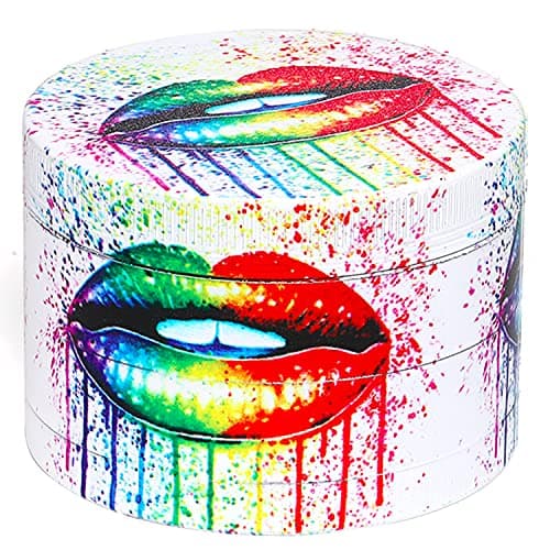 Grande Moulin à épices Impression en couleur, Spespo Herb Moulin Broyeur 2.5"(63mm), Avec Pollen Catcher, Alliage de zinc durable, pour Herbes, Pollen, Fleurs (Lips Pattern)
