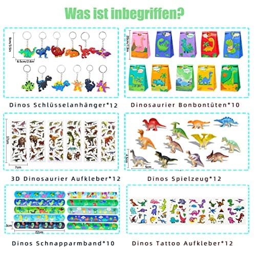 Liangding Dinosaure Party Jouet Anniversaire, 68 Pièces Pinata Dinosaure Cadeau avec Dinosaure Sacs Cadeaux Bracelets à Claquer Porte-clés et Tatouage Dinosaure Autocollants pour Enfants Faveurs Fête