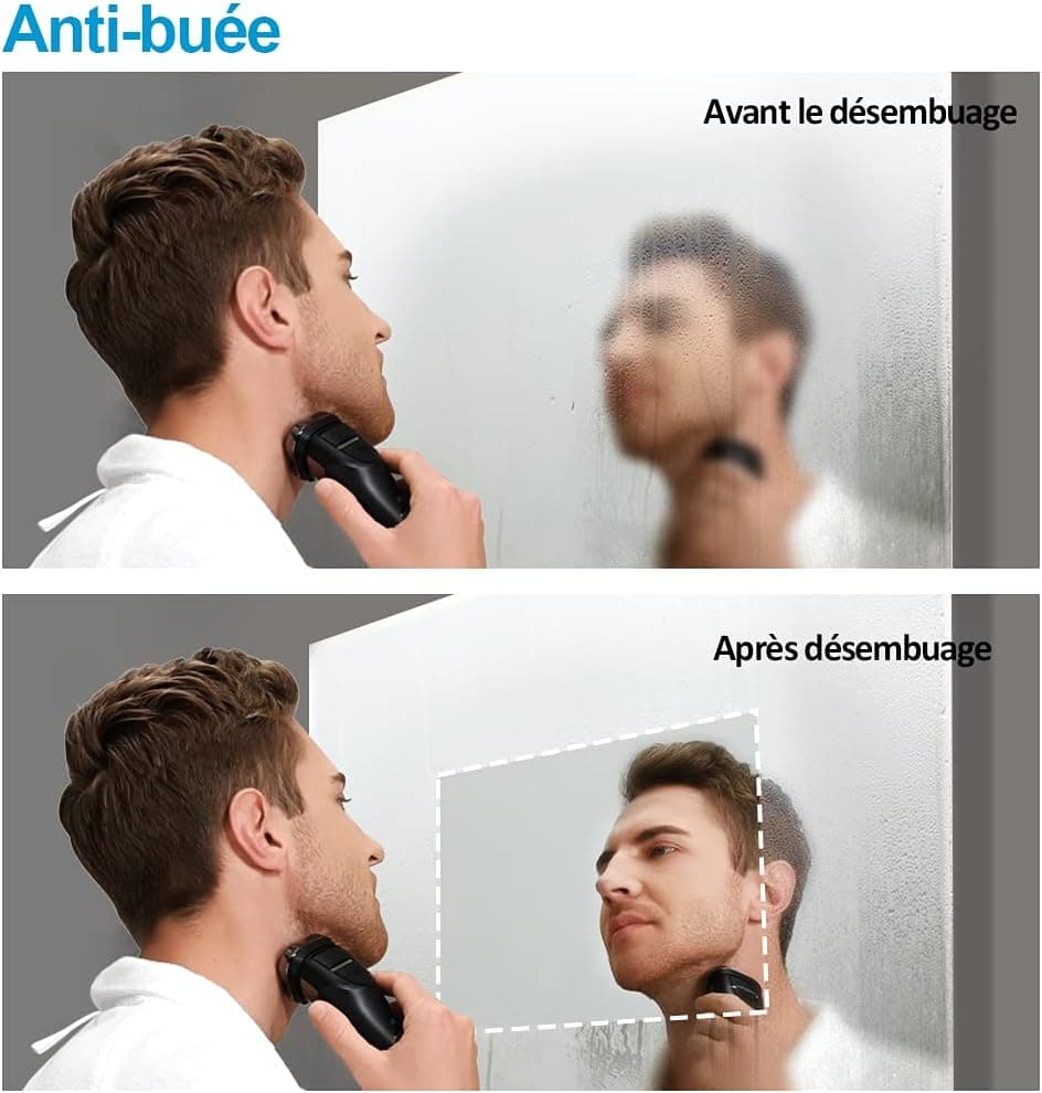 Heilmetz Miroir Salle de Bain 80 x 60 cm, Miroir Salle de Bain avec eclairage, Interrupteur Tactile, Anti-buée, Loupe 3X, 3 Couleurs de lumière, Horizontal/Vertical, Fonction Mémoire
