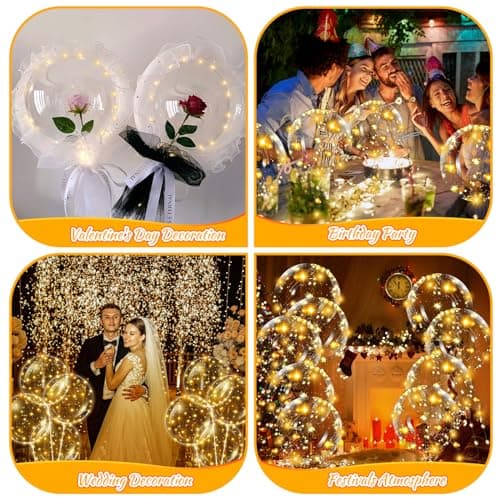 15 Pièces Ballon Lumineux, 20 Pouces Ballon Transparent, Ballon Transparent A Remplir Avec 10 Guirlandes Lumineuse, Helium Pour Ballon Pour NoëL, Mariage, Anniversaire, Saint-Valentin
