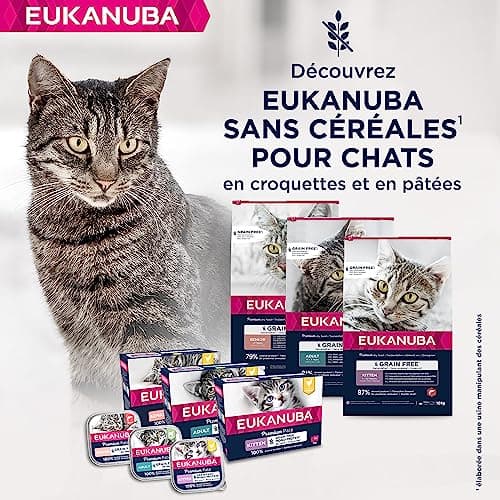 EUKANUBA Grain Free Croquettes pour Chat Senior - Riche en saumon - Apport en L-carnitine - Enrichie en taurine, Sans OGM, colorants, arômes artificiels - 10 kg
