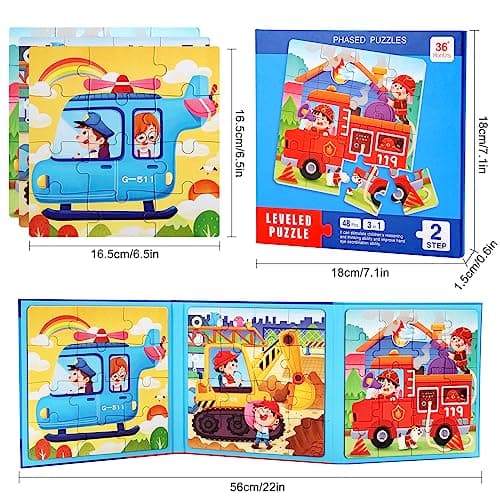 Jouet Puzzle en Magnétique pour Enfant, Montessori Puzzle en Bois de Véhicules Livre de Puzzle Assorti Jouet Éducatifs Apprentissage Cadeau pour Fille Garçon 3 4 5 Ans (Transport)