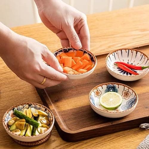 TuYines Bols à Sauce,Céramique Bols aperitif Bols de service Set de 6,Coupelle Aperitif, Faits à la Main,pour les snacks, les desserts, les trempettes et les sauces, le ketchup - Diamètre : 9,8 cm