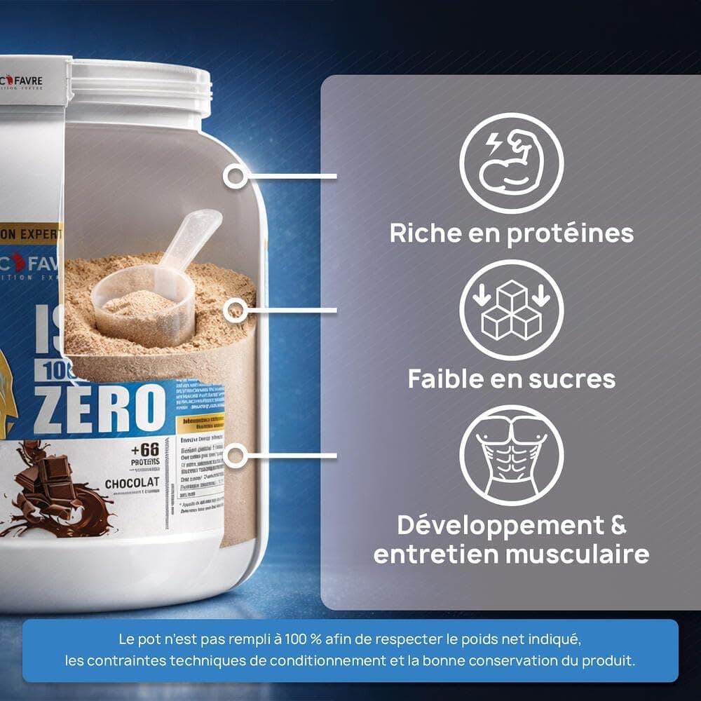 ISO WHEY ZERO 100% Pure Protéine - Pure Whey Protéine Isolate Savoureuse Pour Prise de Masse Musculaire - Assimilable Rapidement - 1,5kg - Saveur Café Latte - Eric Favre