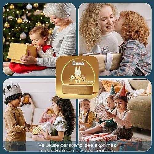 Giftove Veilleuse Bébé Personnalisé avec Prénom & Date, Cadeau Naissance Fille Original, Cadeau Fille de Bapteme/Nouveau né, Lampe Bebe Personnalisé Lampe Chevet Enfant, Deco Chambre Bebe Fille