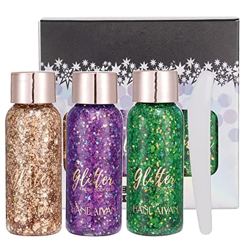 Visage corps Glitter gel avec cuillère Mermaid sequin auto - adhésif Glitter, gros bloc Glitter yeux lèvres ongles cheveux Glitter, brillant Halloween Glitter 1oz (Set C)
