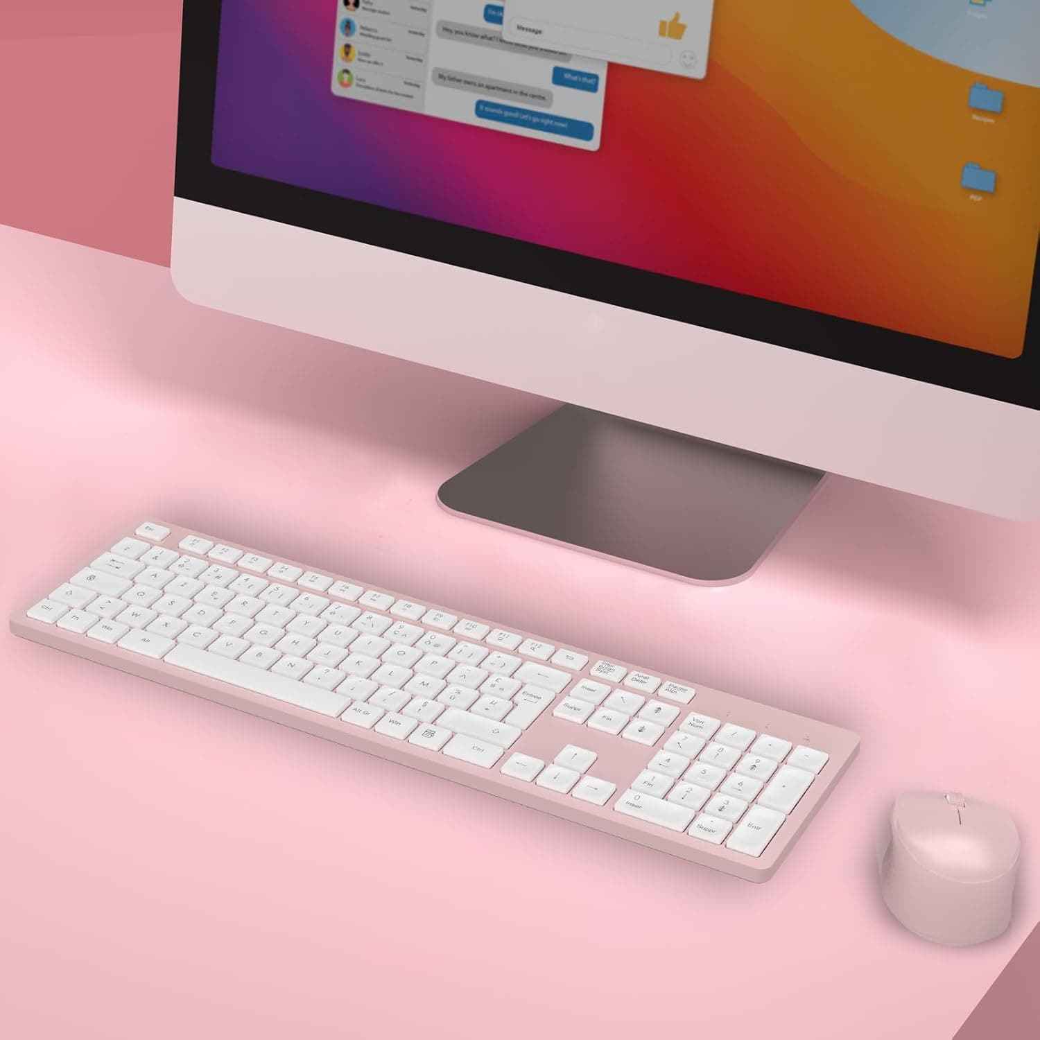 LeadsaiL Clavier Souris sans Fil, Ergonomique Ensemble Clavier de Souris Pleine Taille, 2,4 GHz avec Récepteur USB, 12 Boutons Programables pour PC, Portable, Windows, Mac AZERTY Français