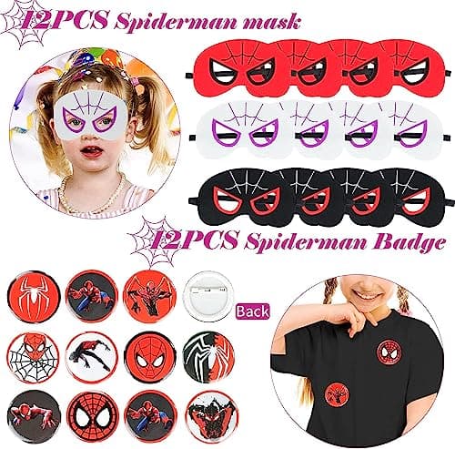 122 Pièce Spiderman Party Jouet Sac Cadeau Anniversaire Enfant Super Heros Sac Cadeau Masque en Feutre Spiderman Autocollants et Autres Ensembles Cadeaux Slap Bracelets Pour Cadeau Anniversaire Enfant