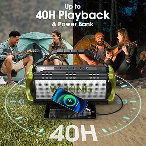 W-KING 90W Peak 50W RMS Enceinte Bluetooth Puissante, Grosse Haut Parleur Bluetooth Portable avec Basses Intenses/EQ, Enceinte San Fil Etanche IPX6/Powerbank/40H Lecture, Enceintes Exterieur NFC/TF