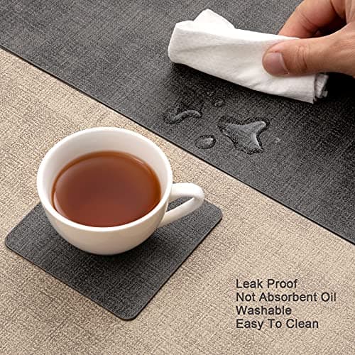 Myir JUN Set de Table en Cuir et Dessous de Verre Lot de 6, Sets de Table Antidérapant Double Face Set de Table Plastique Lavable Set Table Résiste à la Chaleur (Gris Beige, Lot de 6)