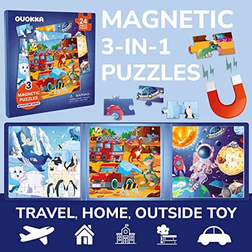 QUOKKA Puzzle Magnétique pour Enfants de 2 à 3 Ans - Jeux Magnétiques de 3 à 5 Ans - Jeux de Voyage Livre Magnétique de 4 à 6 Ans - 24 pièces Puzzle Magnétique Dinosaure Animale - Cadeau magnétique