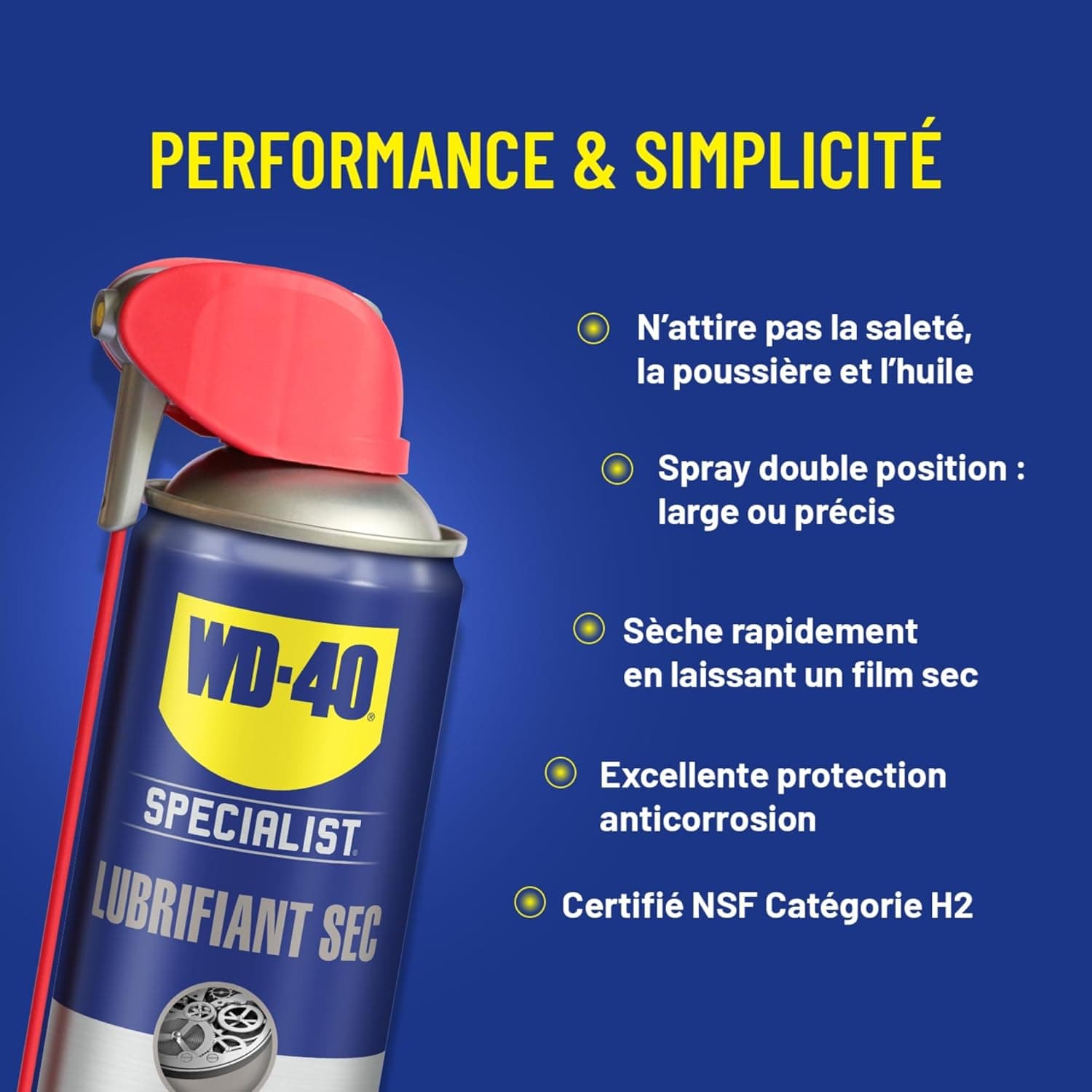 WD-40 SPECIALIST Lubrifiant Sec, aérosol 400ml, n'attire pas les saletés