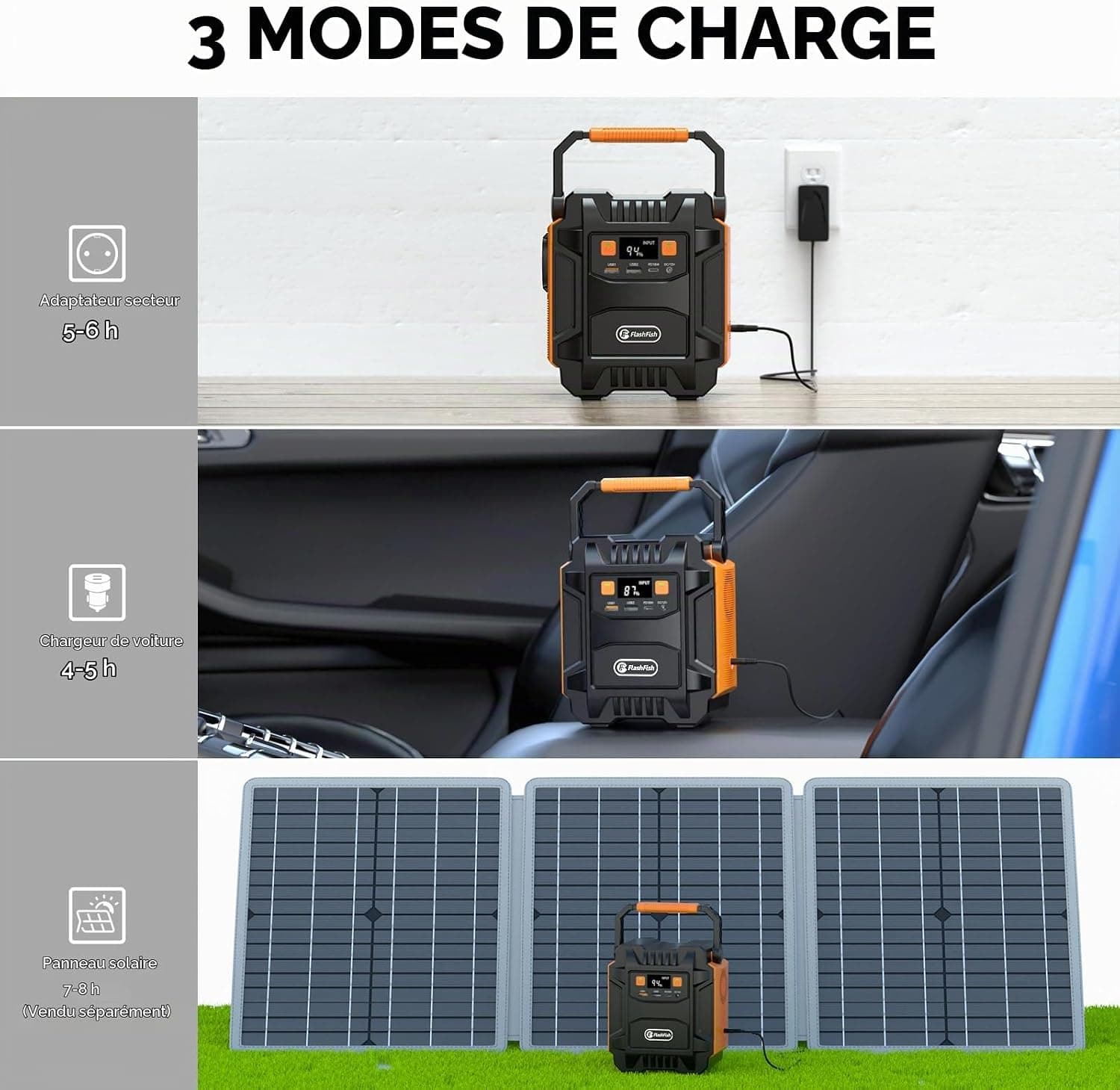 FlashFish Station d'alimentation portable 172,8 Wh avec panneau solaire 100 W