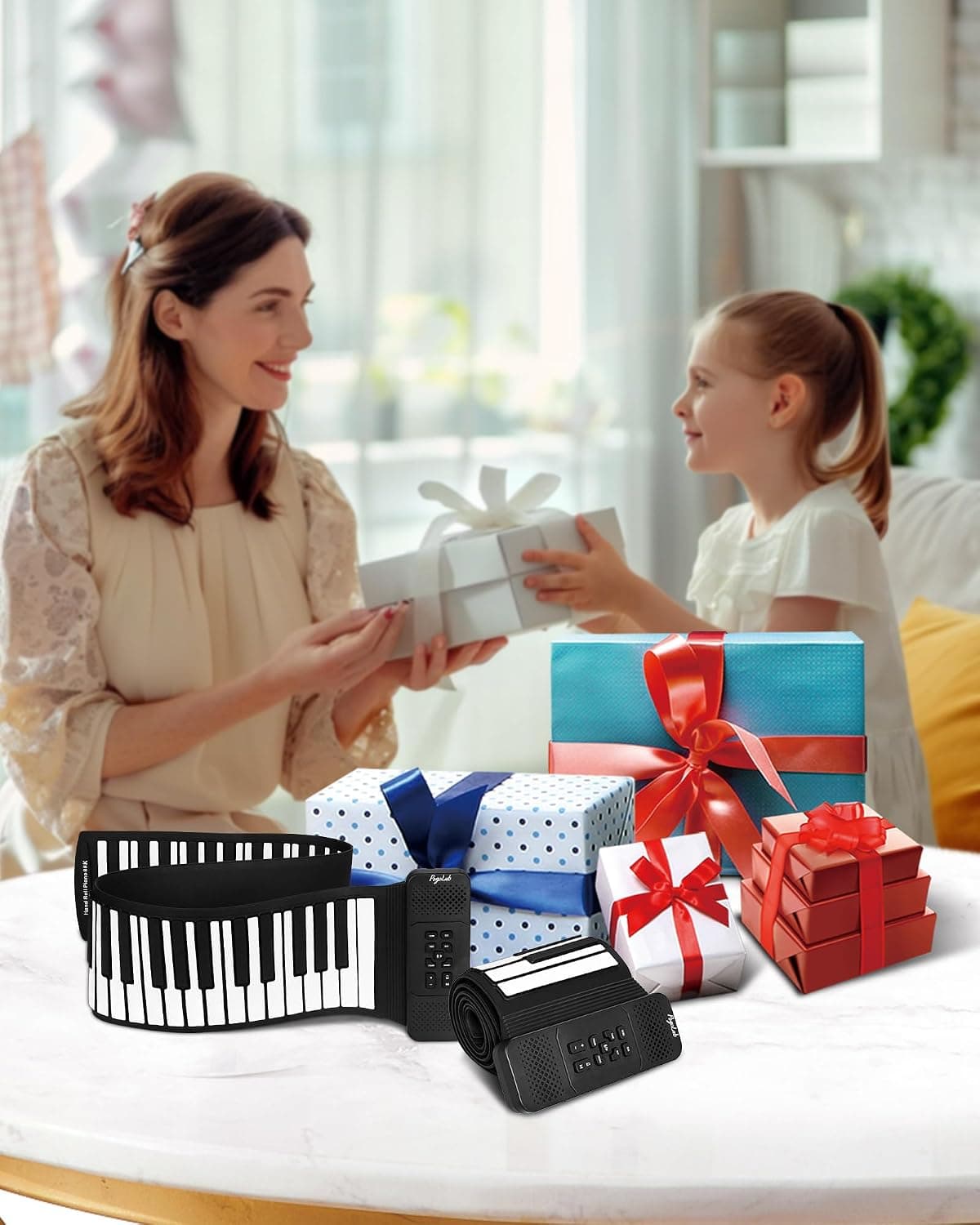 POGOLAB Clavier Piano 88 Touches Enroulable - Souple Avec 14 Démos/128 Rythmes/128 Tonalités, Pliable Portable Avec Pédale, Bluetooth, Numérique Pour Débutants