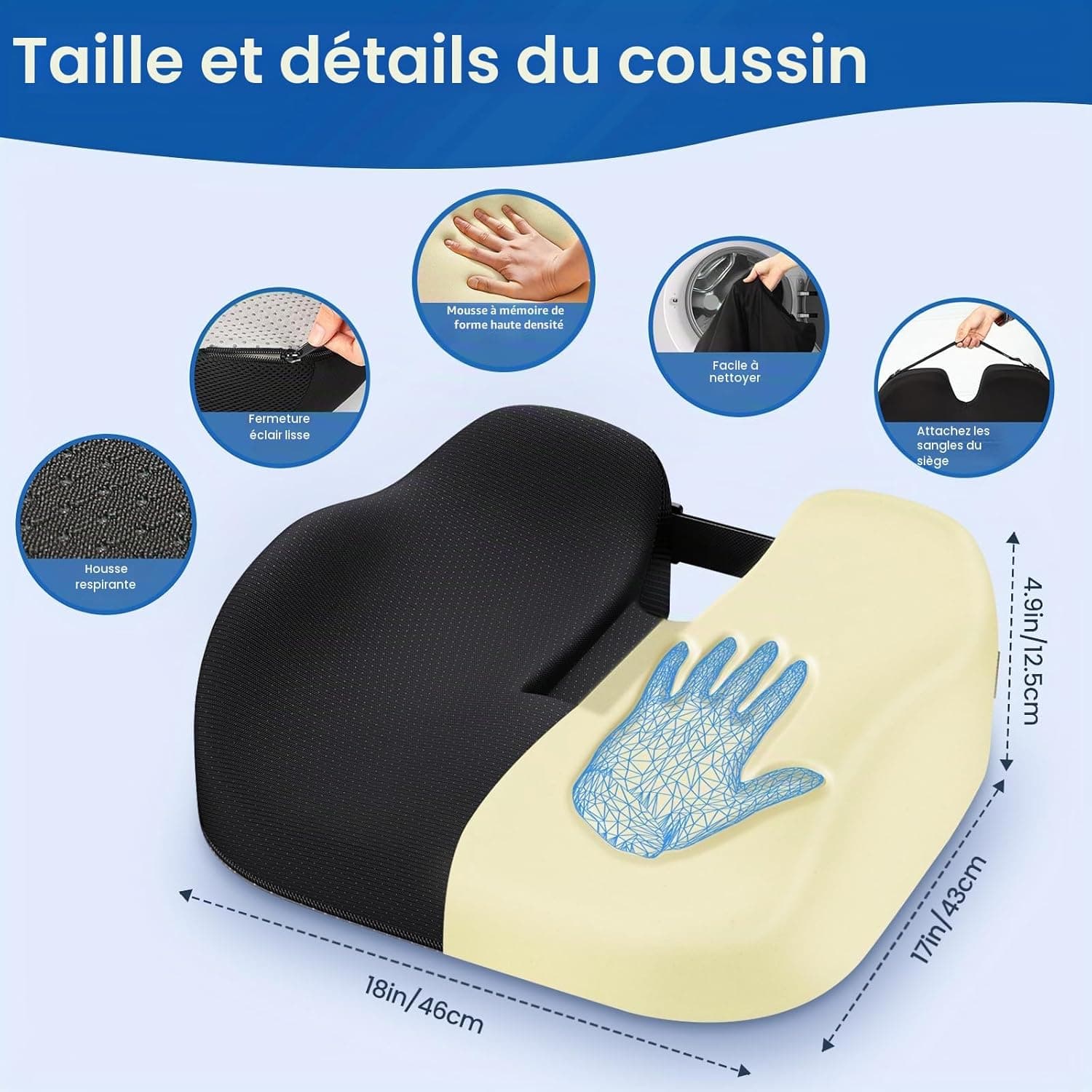 Benazcap Ergonomique Coussin Coccyx pour Fauteuil Roulant, Siège de Voiture