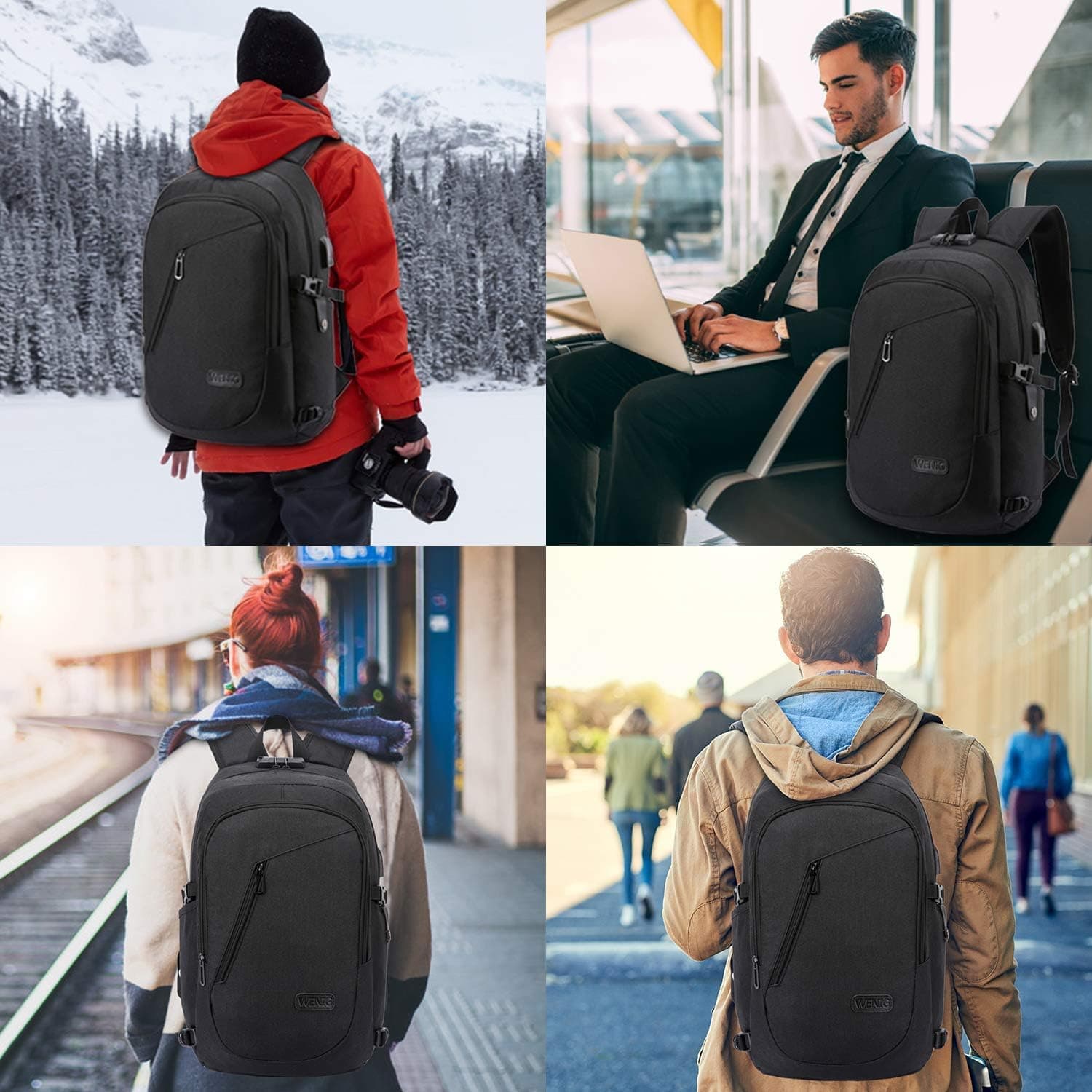 Antivol Sac à Dos Ordinateur Portable 15.6 Pouces Homme Imperméable avec USB Charging Port Sac à Dos D'affaires Sac a Dos PC Portable pour Loisirs/Affaire/Scolaire Noir