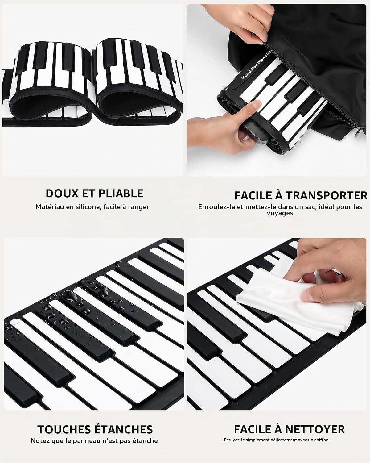POGOLAB Clavier Piano 88 Touches Enroulable - Souple Avec 14 Démos/128 Rythmes/128 Tonalités, Pliable Portable Avec Pédale, Bluetooth, Numérique Pour Débutants