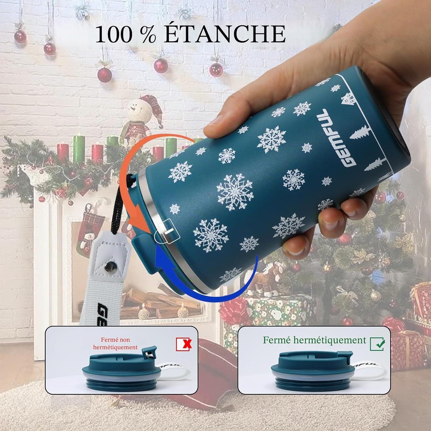 GEMFUL Mug de voyage isotherme caféine, 510 ml, en acier inoxydable à double paroi, anti-fuite, cadeau pour homme et femme