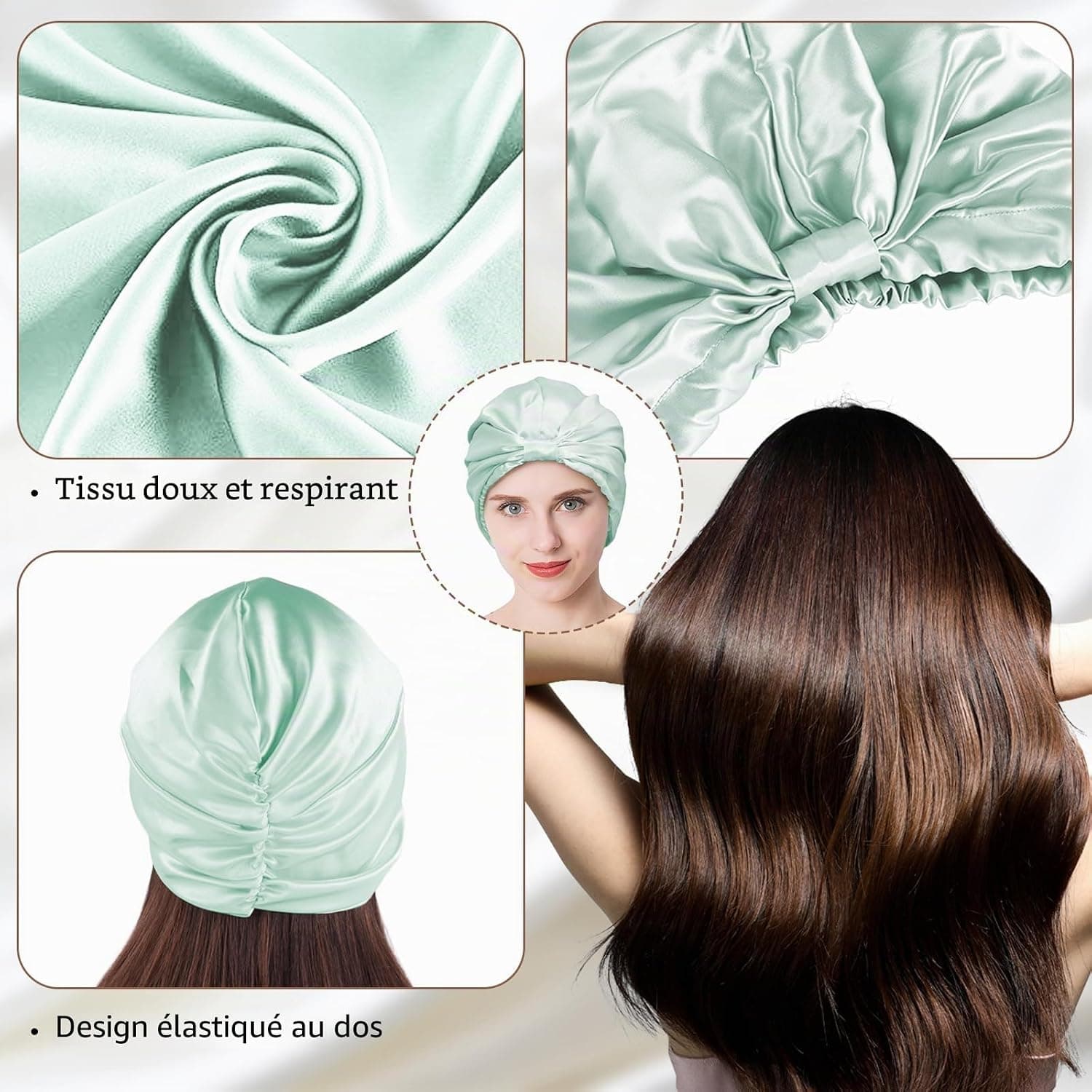 townssilk Bonnet de nuit 100% soie de mûrier pour femme, bonnet de nuit 16 momme en soie, bon pour les cheveux, protège les cheveux, bonnet de nuit en soie,populaire,Lightgreen