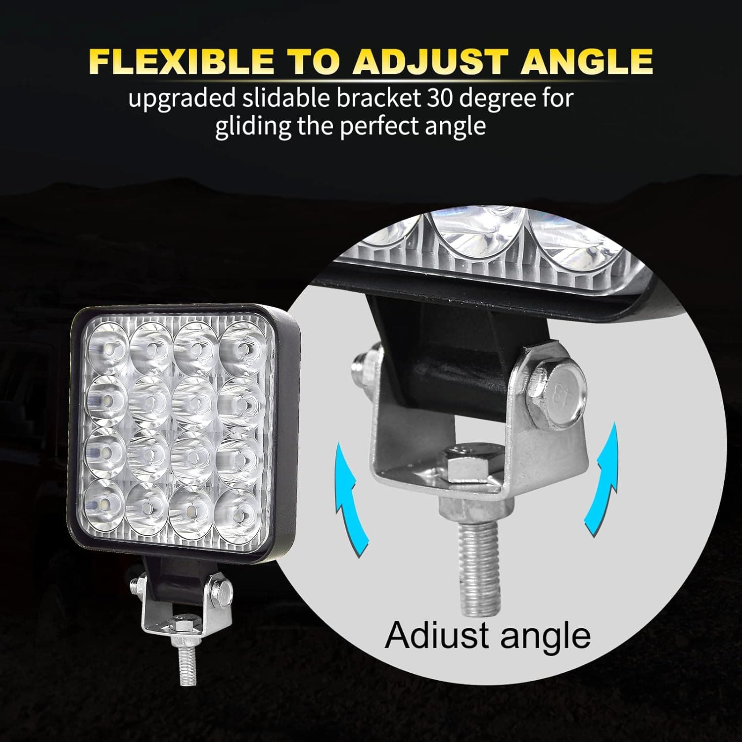 RIGIDON 4x carré phare de travail led, 3,3 pouces mini 48W 12V 24V lampe | étanche, 6000K blanc, projecteurs lumière, feux de travail, feu antibrouillard, pour offroad Voiture camions ATV 4x4 tracteur