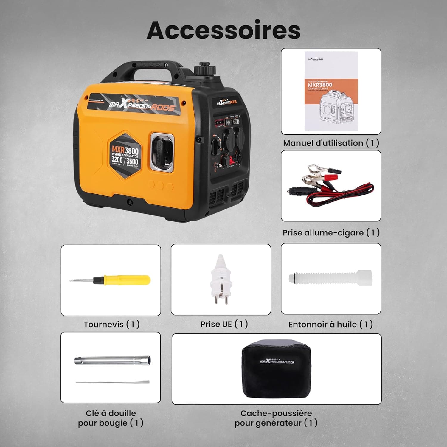 maXpeedingrods 3500W Groupe Electrogene Silencieux Inverter Essence | 4 Temps Generator Léger Secours avec Prises USB et 230V Générateur Electrique pour les Caravanes, Jardin, Camping