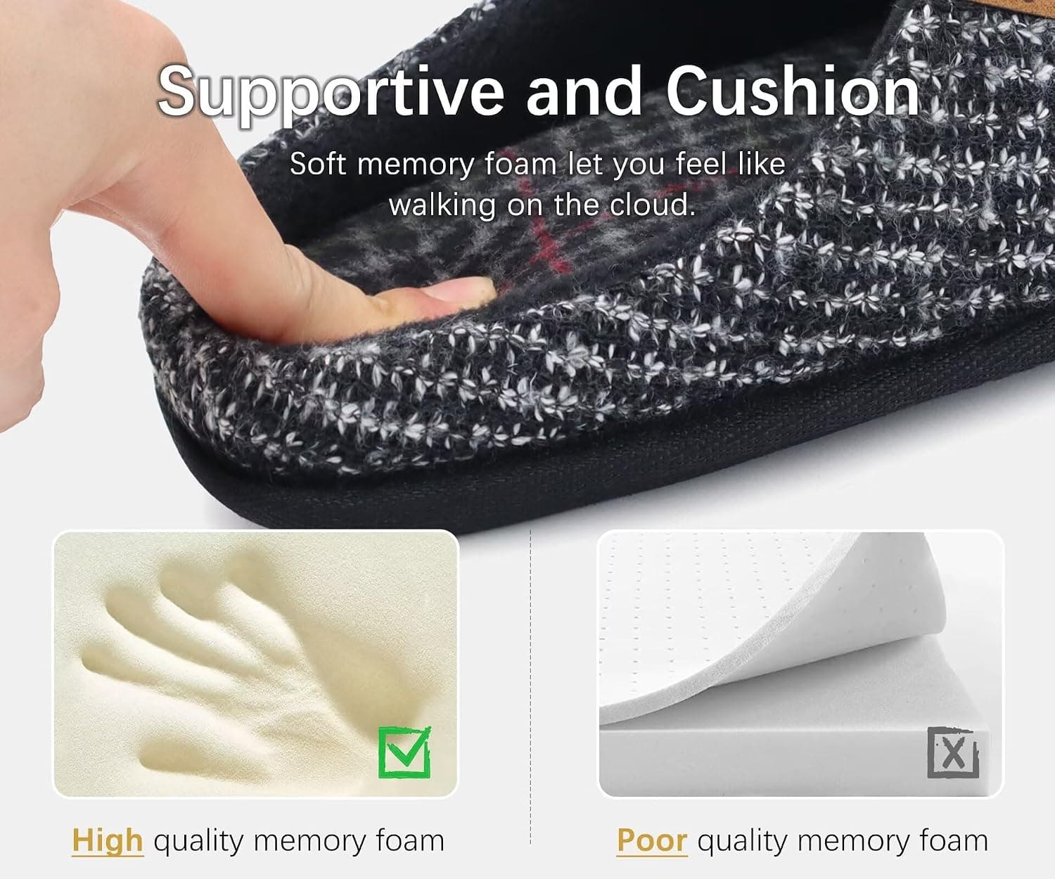 ONCAI Chaussons Homme Pantoufles à Hiver Chaussures Chaudes pour La Maison en Mousse à Mémoire de Forme, Laine en Peluche Doublée Avec Semelle en Caoutchouc Antidérapante Taille 40-49 EU