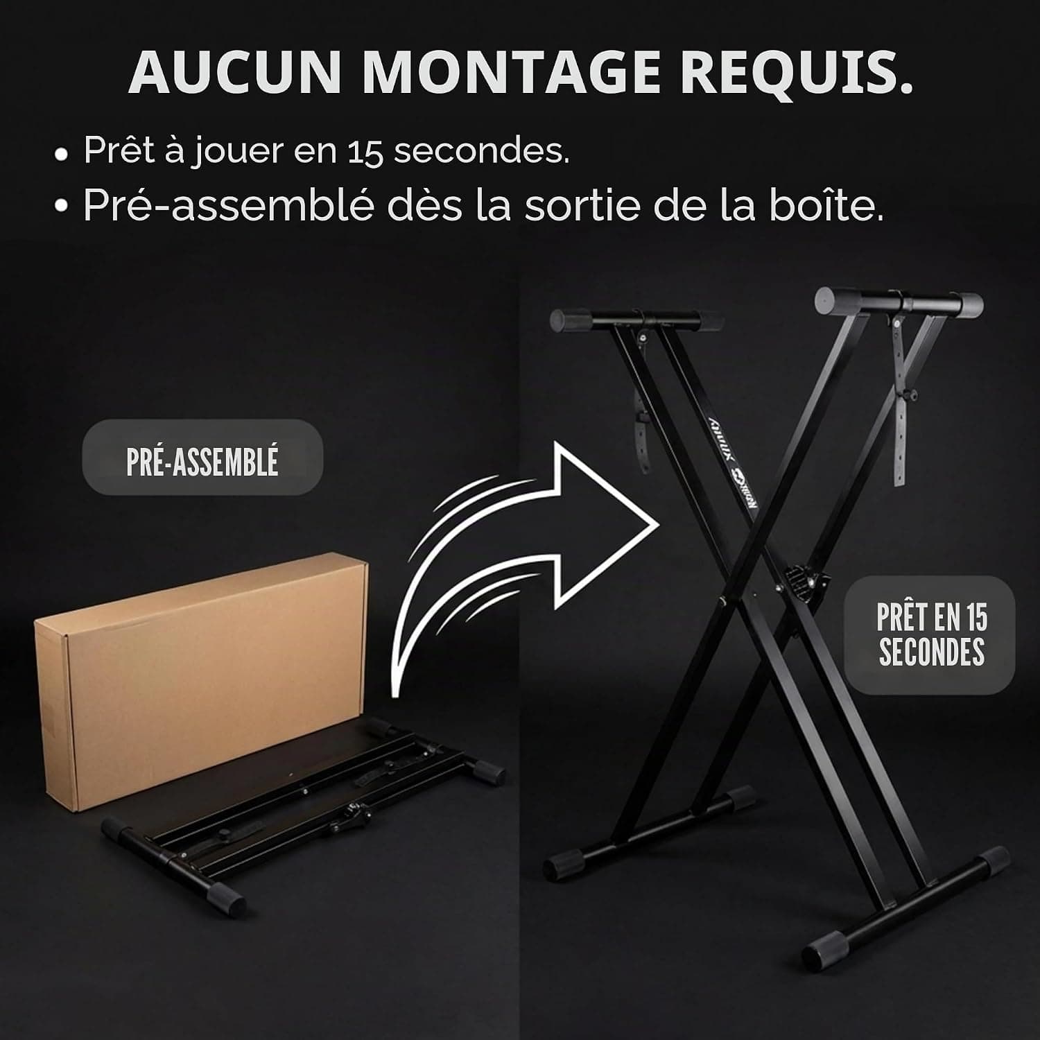 RockJam RJXX363 Support de Clavier Double X Robuste et Réglable | Support clavier double X renforcé, capacité 20 kg, réglable en hauteur pour piano numérique, maison, studio et scène