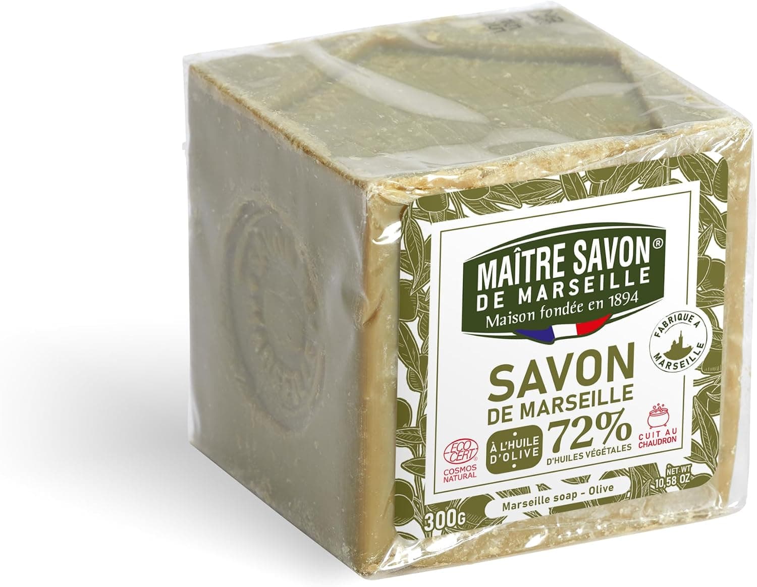 Maitre Savon de Marseille - Véritable Savon de Marseille à l'olive - 300g - ECOCERT Cosmos Natural
