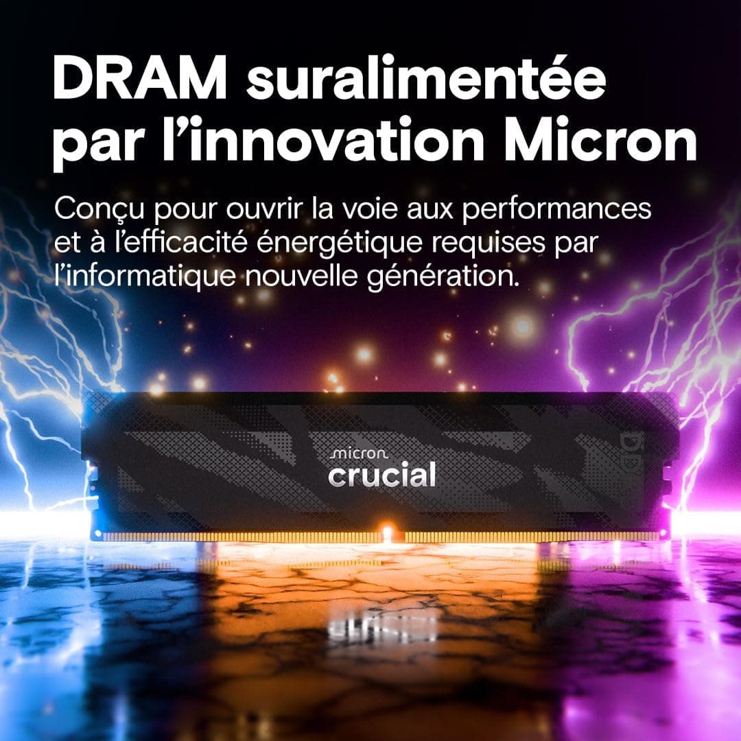 Crucial Pro RAM DDR5 32Go Kit (2x16Go) 6400MHz CL32, Overclocking Gaming, Mémoire pour Ordinateur de Bureau, Intel XMP 3.0 / AMD Expo, Noir - CP2K16G64C32U5B