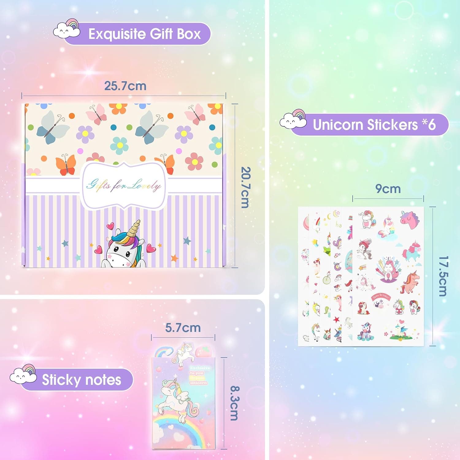 Cadeau de Papeterie Licorne pour Fille 6 7 8 9 10 11 12 Ans, Trousse, Stylo, Crayon et Carnet de Licorne, Ensemble de Jouets Licorne pour Filles, Violet