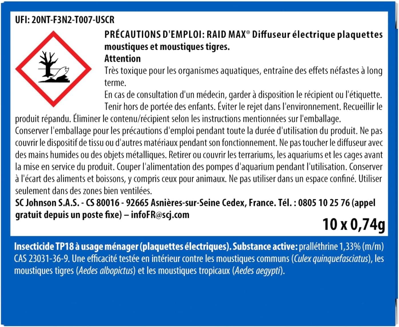 Raid Max Diffuseur Electrique Plaquettes - Anti-Moustiques et Moustiques Tigres - Protection Efficace - Sans Parfum - 1 Diffuseur + 10 Recharges