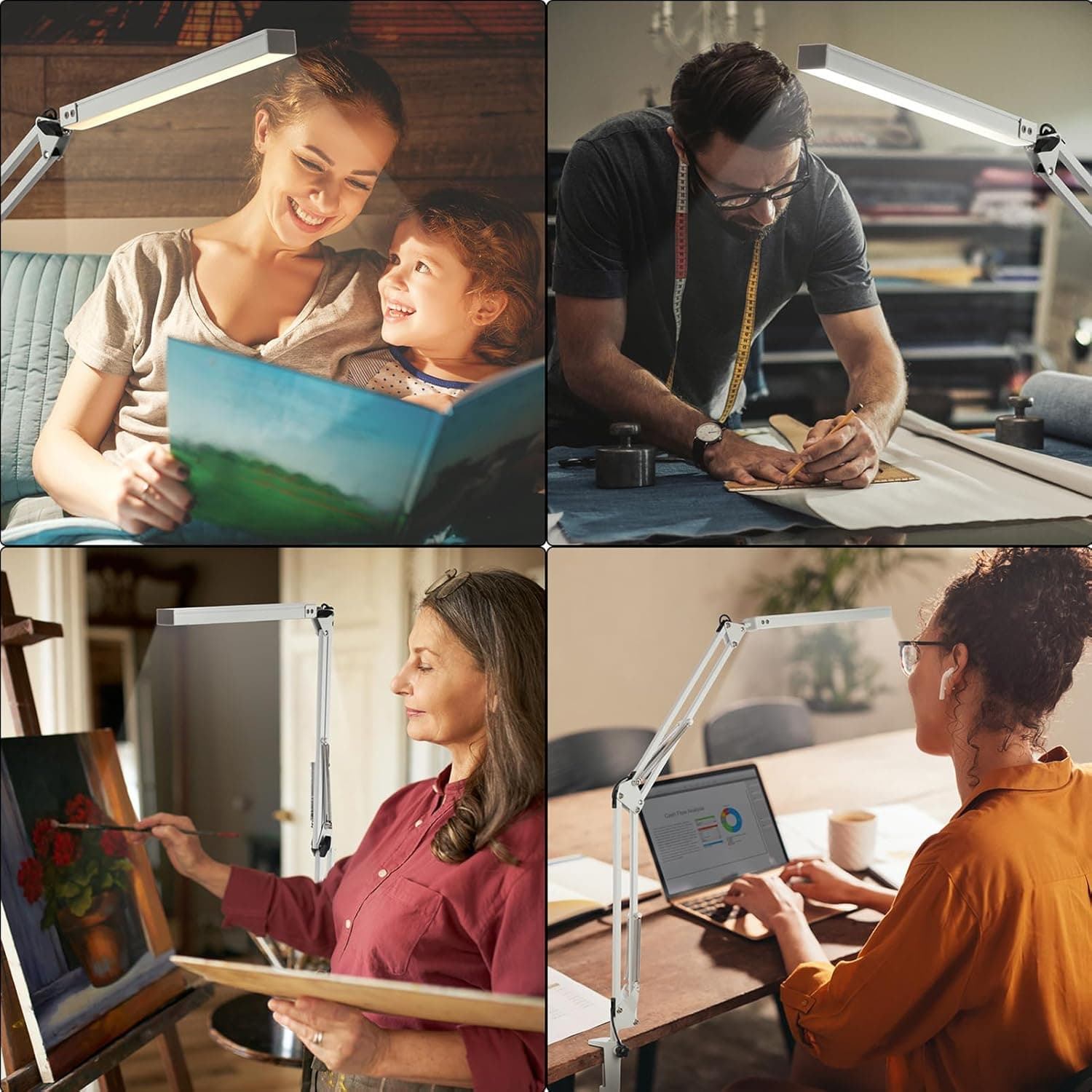 BIENSER Lampe de Bureau LED, 1100LM Lampe de Table avec Pince, 10 Niveaux de Luminosité X 3 Modes Réglables, Protection des Yeux, Fonction Mémoire, Lampe de Architecte pour Bureau, Lecture, Étude