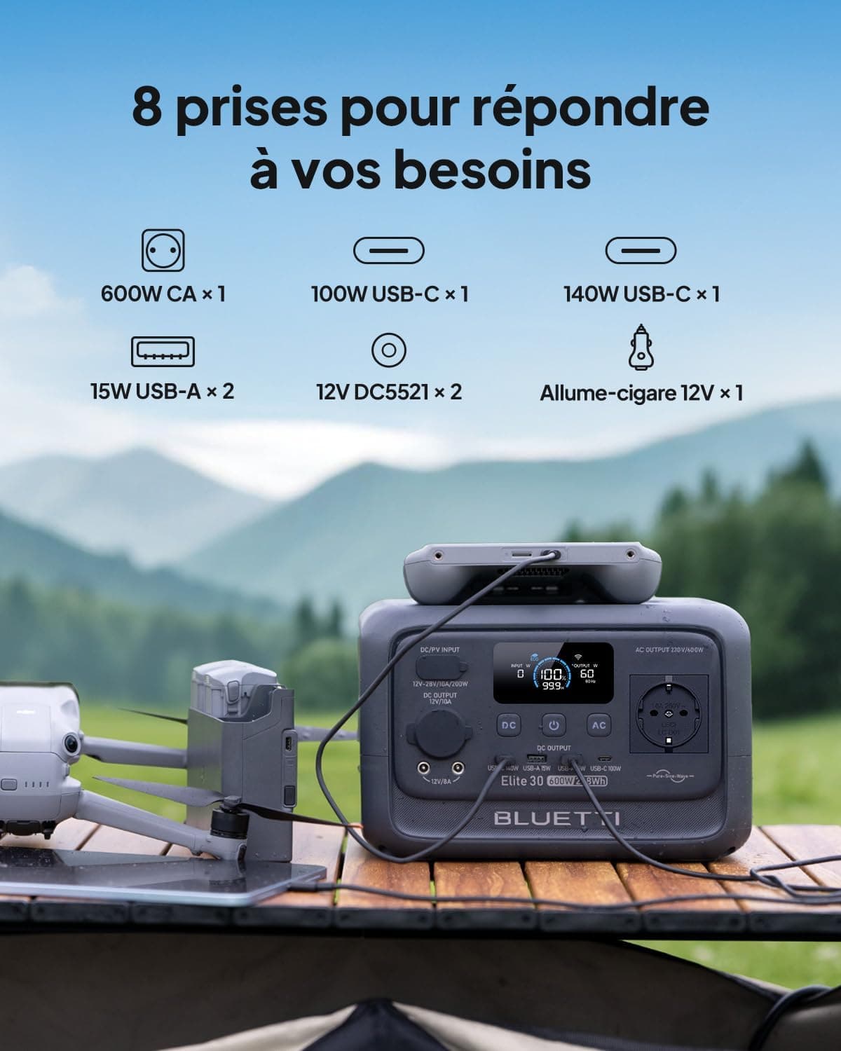 BLUETTI Elite 30 V2 + 100W 288Wh & 600W Générateur Électrique Portable