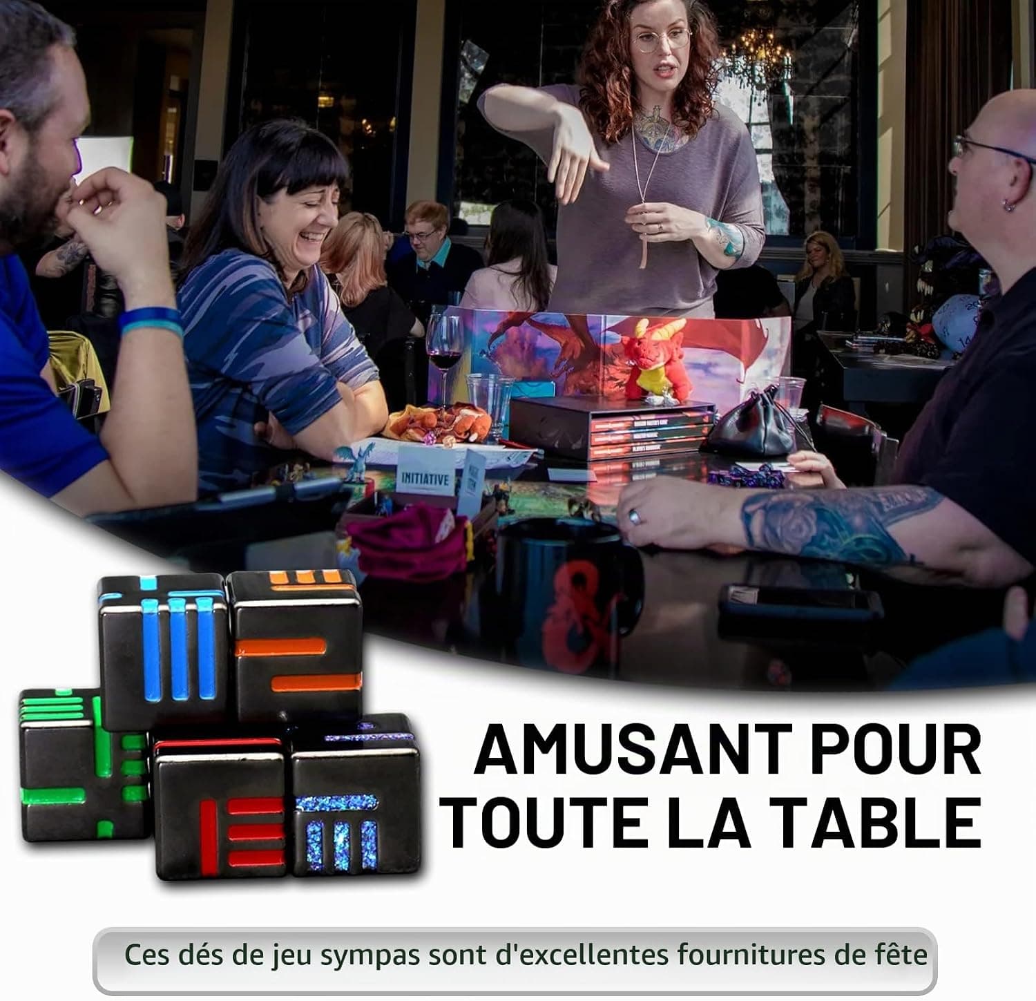 Dés JDR 6 Faces en Métal, Dés de Jeux pour Donjons et Dragons,Dés Jeu de Role 6 Pièces avec boîte en métal Dés Polyédriques(D6 6 Couleurs)
