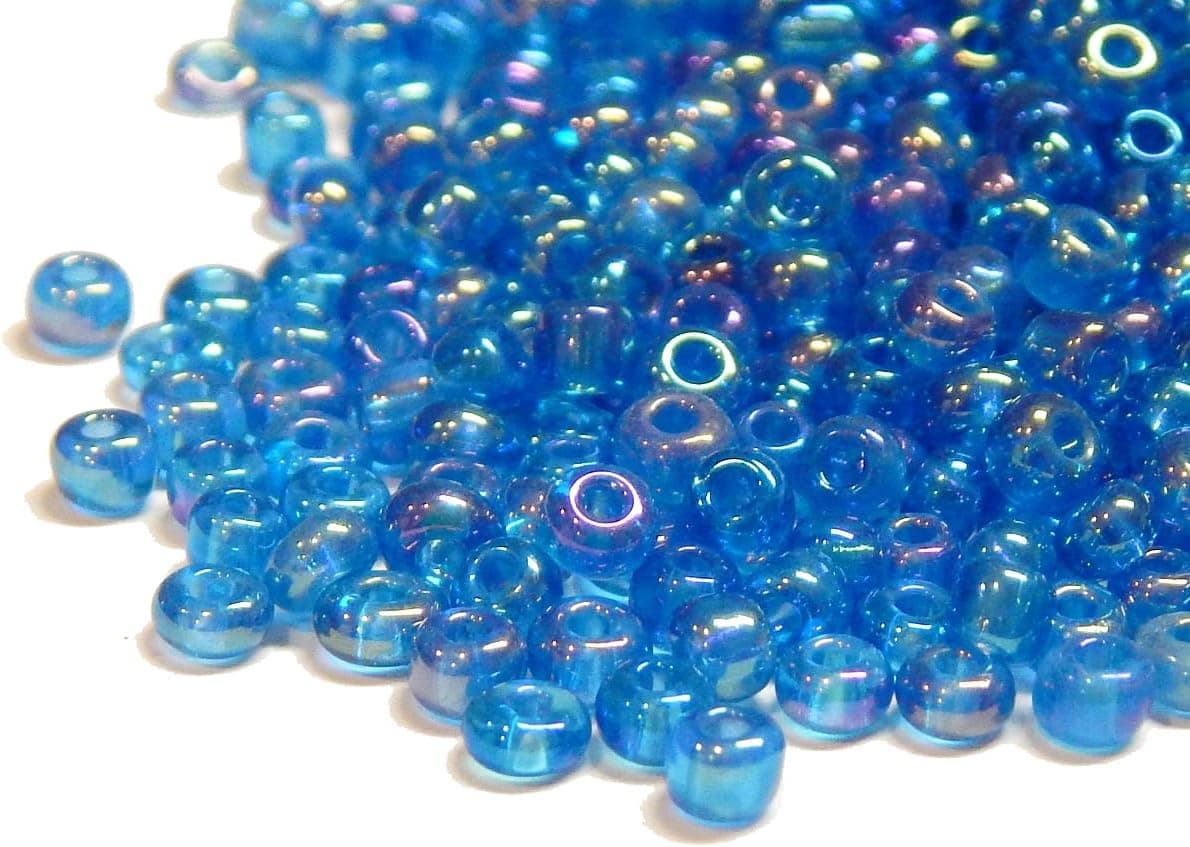 Lot de 6500 perles de rocaille en verre transparent de 2 mm - Couleur arc-en-ciel - 11/0 - Perles poney - Mini perles rondes transparentes (bleu clair AB)