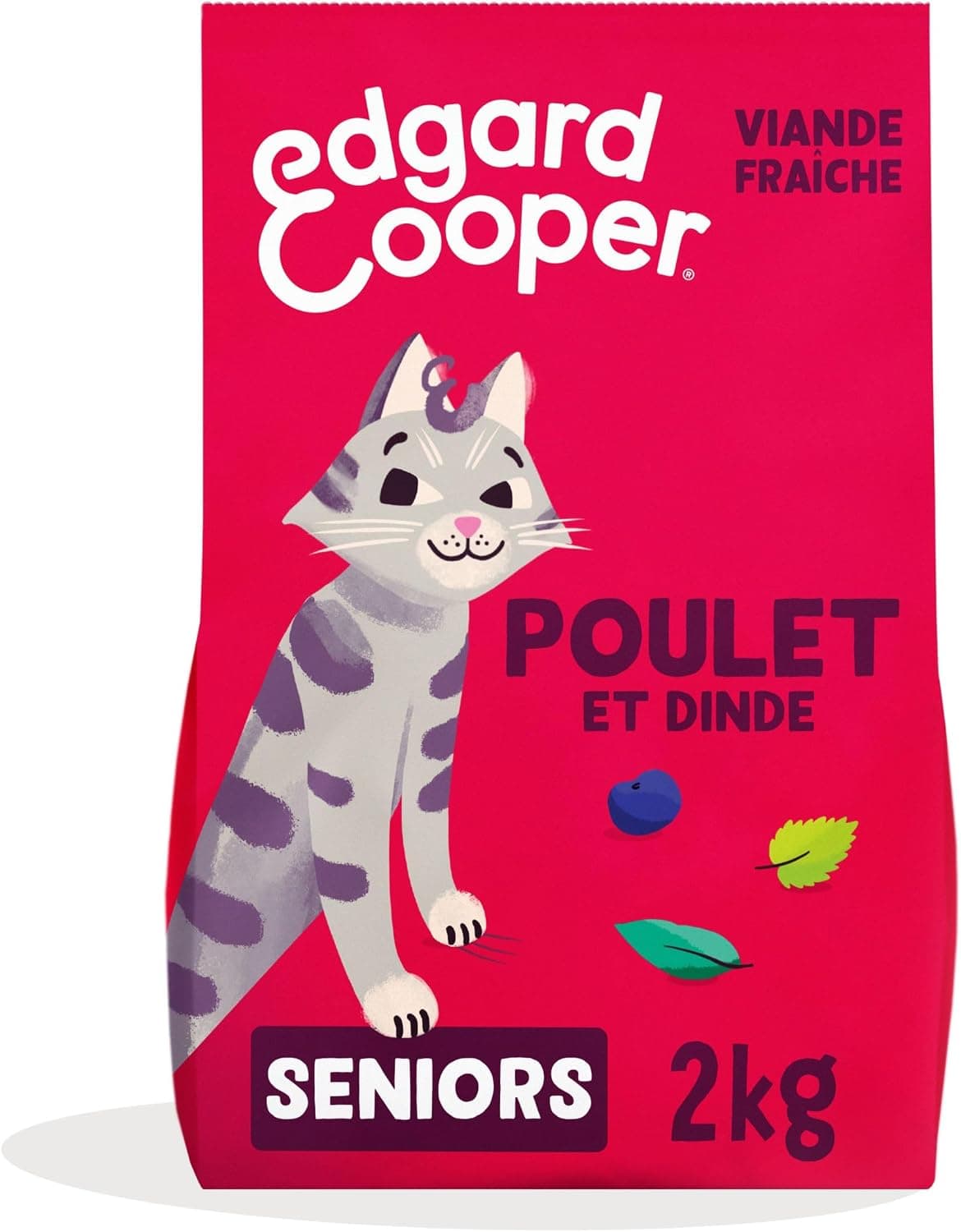 Edgard Cooper Croquettes pour Chat Senior Stérilisé, Senior, Dinde & Poulet 2kg, Sans céréales, Viande fraîche, Nourriture naturelle, Croquette Riche en protéines, Sans sucres ajoutés