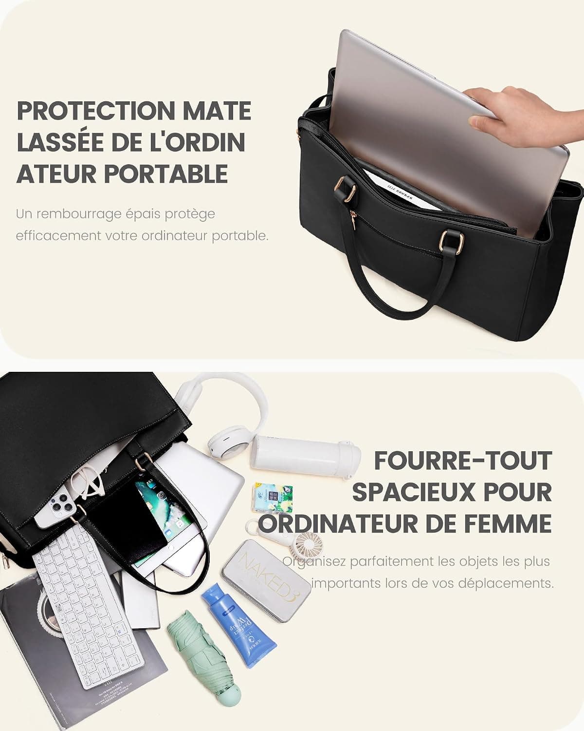 LOVEVOOK Sac Cabas Femme, Grande Sac Ordinateur Portable, Imperméable Sac de Cours Sacs a Main pour Les Cours Lycee, PU Cuir Sacoche Pour Travail étudiant Université Affaires