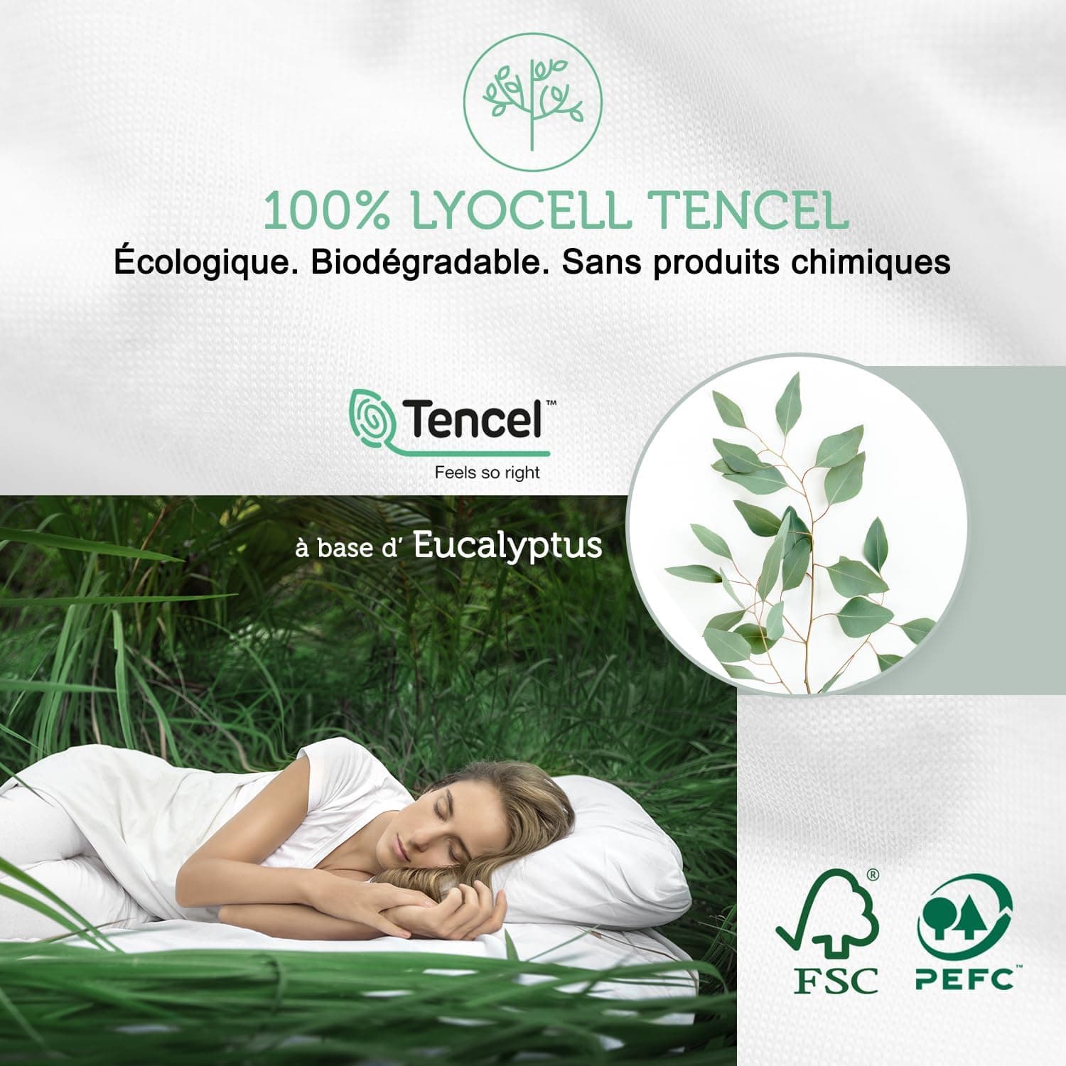Protège Matelas 180x220-40 cm Qualité Supérieure Oeko-TEX® ~ Alèse Imperméable en Fibre Luxe TencelTM Écologique ~ Forme Drap Housse