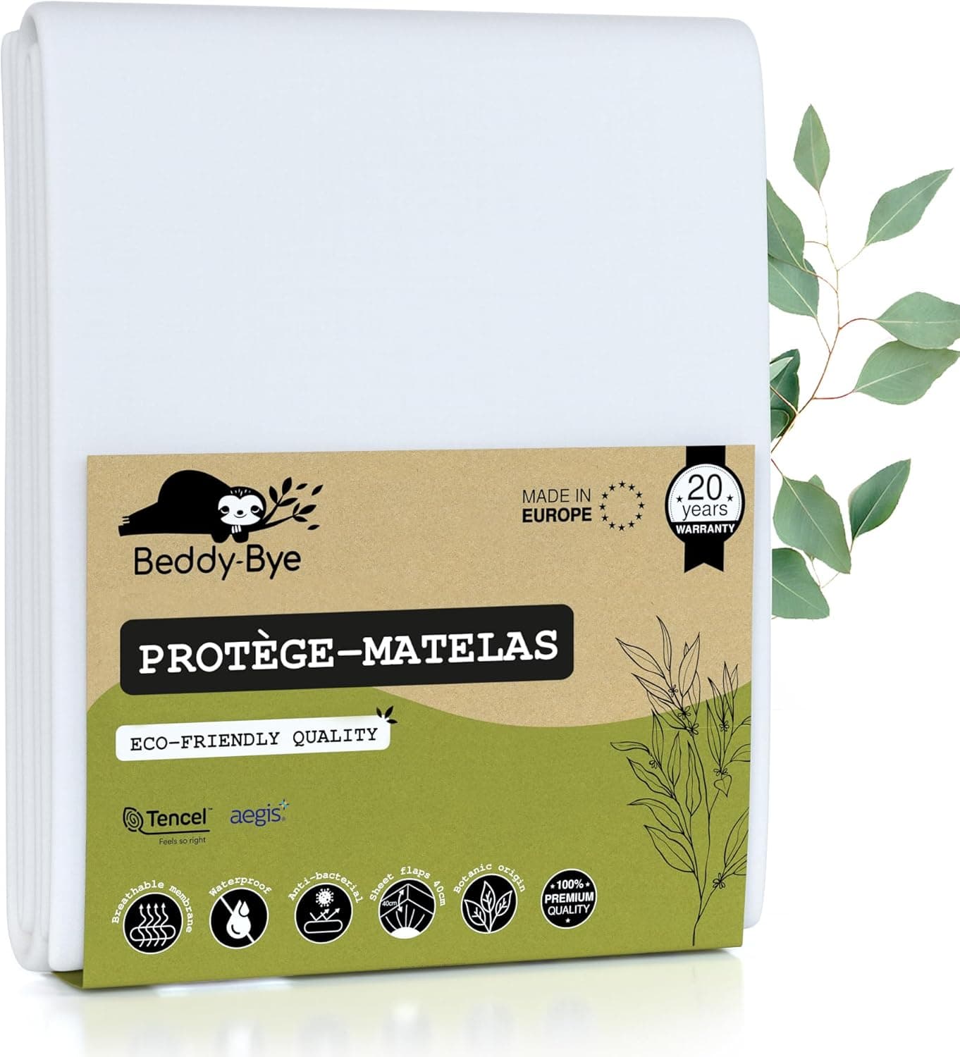 Protège Matelas 180x220-40 cm Qualité Supérieure Oeko-TEX® ~ Alèse Imperméable en Fibre Luxe TencelTM Écologique ~ Forme Drap Housse