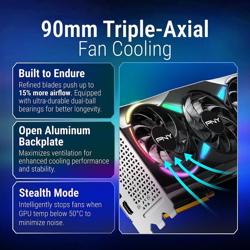 PNY Carte Graphique GeForce RTXTM 5070Ti 16Go ARGB OC Triple Fan DLSS 4 | 16 Go GDDR7, 256 bits, vitesse boostée : 2640 MHz, PCIe® 5.0, HDMI®/DP 2.1, NVIDIA Blackwell Architecture, DLSS 4.5