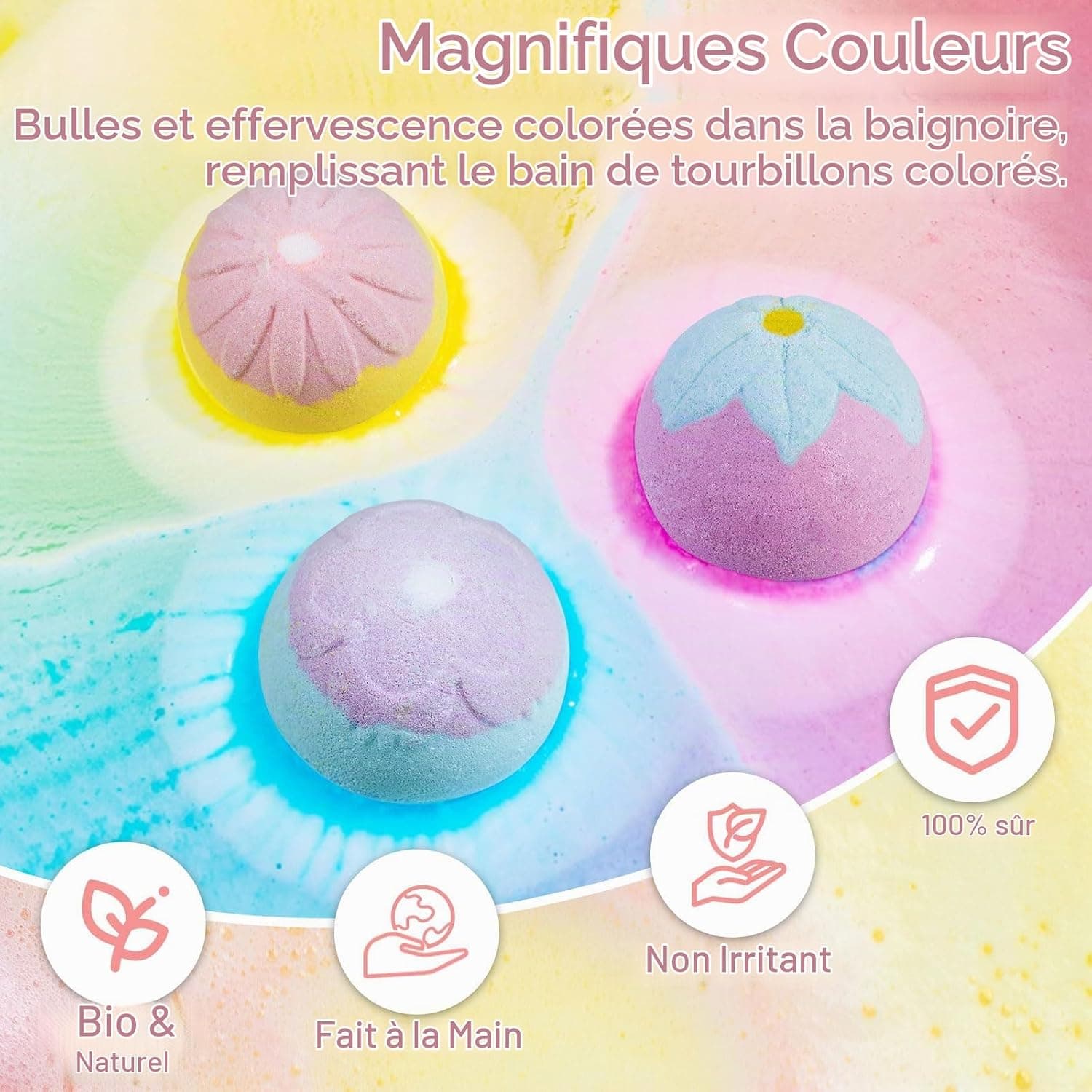 Coffret cadeau de 9 bombes de bain, cadeau d'anniversaire, sels de bain gazéifiés, huiles essentielles, bombe de bain, hydratant pour la peau (bombe de bain en forme de fleur)